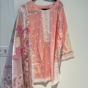 Pink Floral Embroidered kameez Farsi Shalwar EID-summer dress